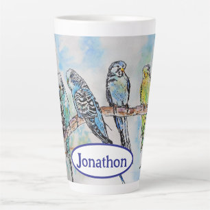 Budgie Budgies Vogel Aquarellmalerei Vogel Männer Milchtasse