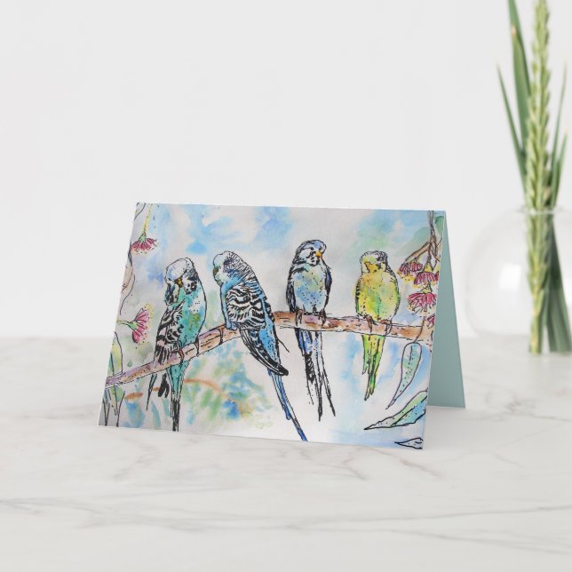 Budgie Budgies Watercolor Painting Bird Card Karte (Vorderseite)