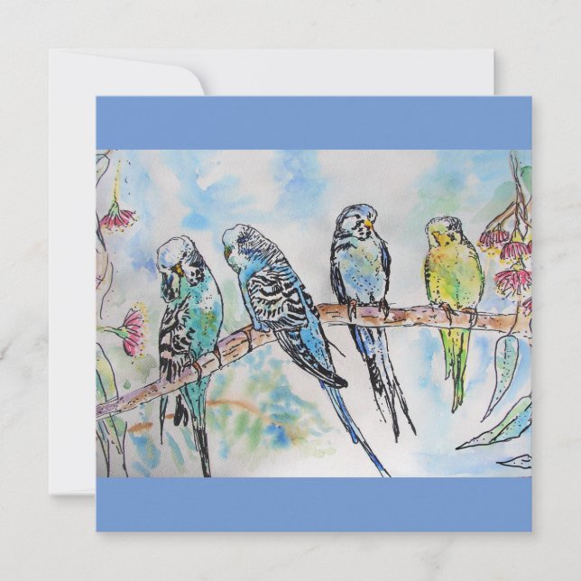 Budgie Budgies Watercolor Painting Bird Card Karte (Vorderseite)