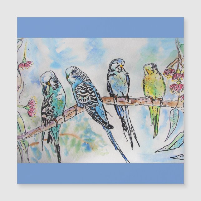Budgie Budgies Watercolor Painting Bird Card Magnetkarte (Vorderseite)