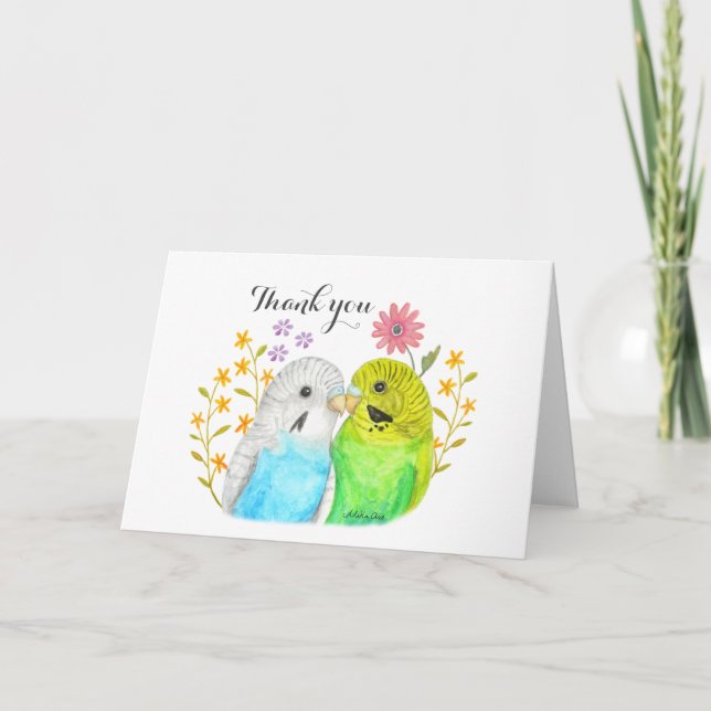 Budgie Couple Wedding Danke Niedliche Liebhaber Karte (Vorderseite)