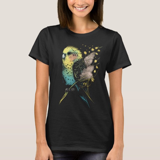 Budgie Dandelion Flower Budgerigar Parakeet Bird   T-Shirt (Vorderseite)