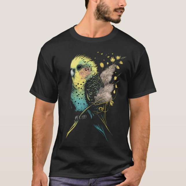 Budgie Dandelion Flower Budgerigar Parakeet Bird   T-Shirt (Vorderseite)
