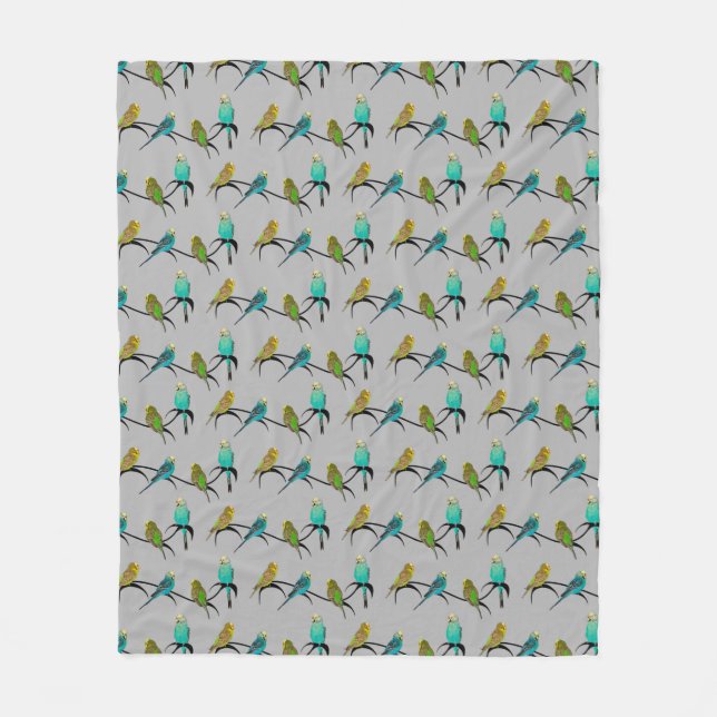 Budgie Frenzy Fleece Blanket (grau) (Vorderseite)