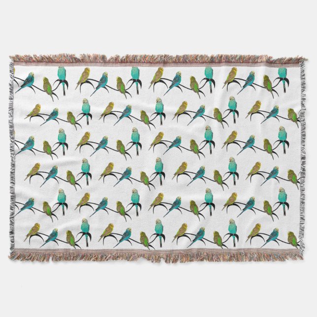 Budgie Frenzy Throw Blanket (Farbe auswählen) Decke (Vorderseite)