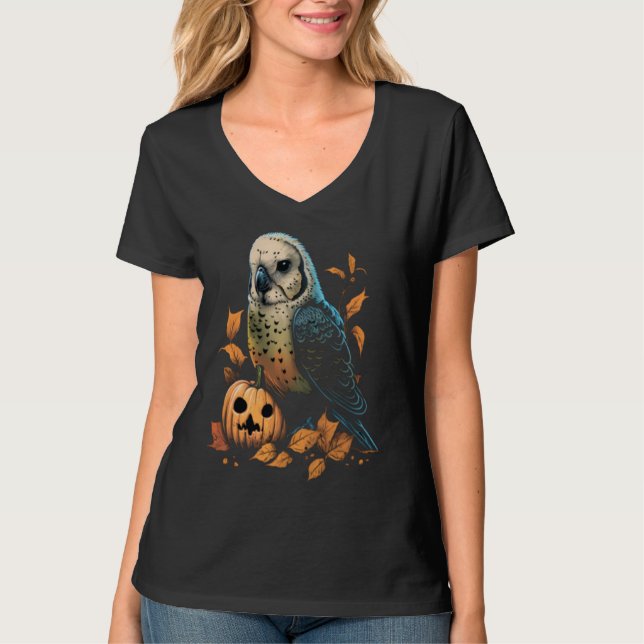 Budgie Halloween Pumpkin Budgerigar Parakeet Bird T-Shirt (Vorderseite)