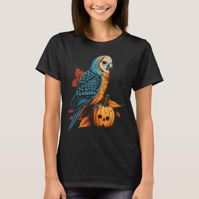 Budgie Halloween Pumpkin Budgerigar Parakeet Bird  T-Shirt (Vorderseite)