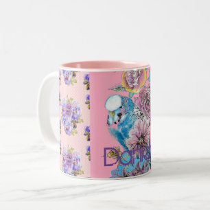 Budgie Hand Pink Blauer Blumenmädchen Name Zweifarbige Tasse