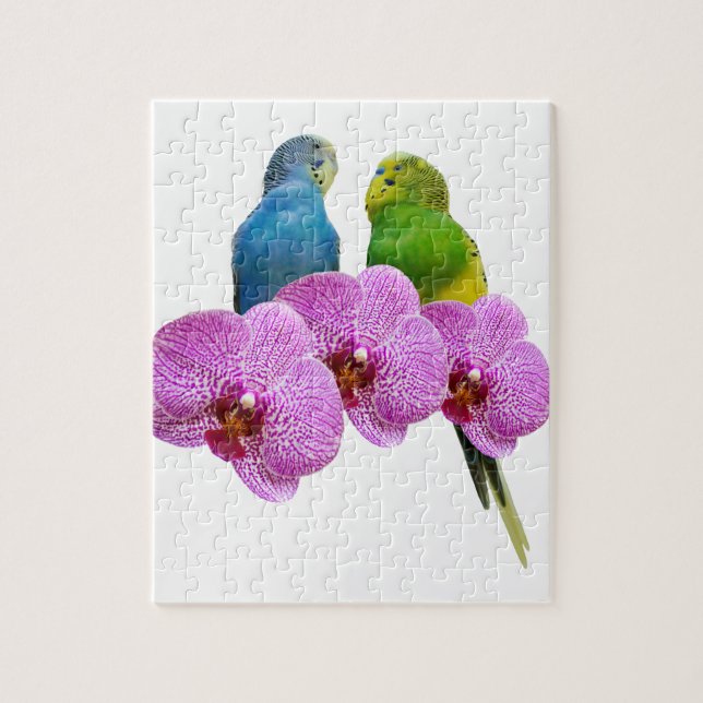 Budgie mit lila Orchidee Puzzle (Vertikal)