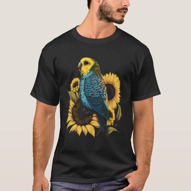 Budgie Mom Budgerigar Sunflower Parakeet Bird Moth T-Shirt (Vorderseite)