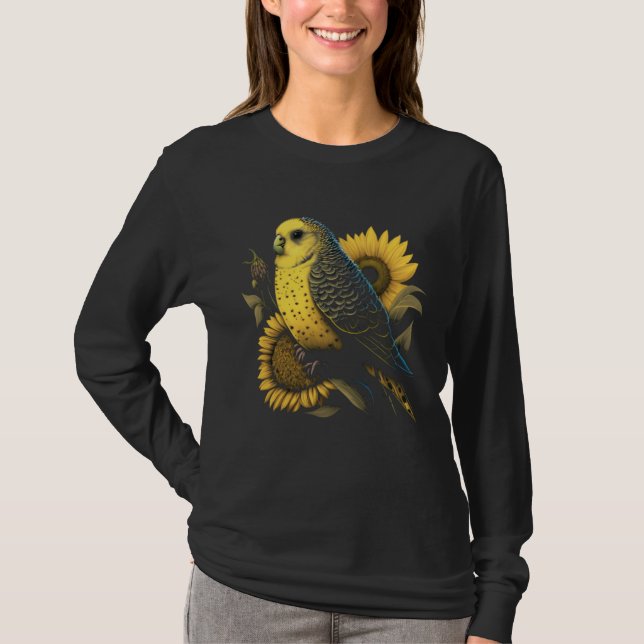 Budgie Mom Budgerigar Sunflower Parakeet Bird Moth T-Shirt (Vorderseite)