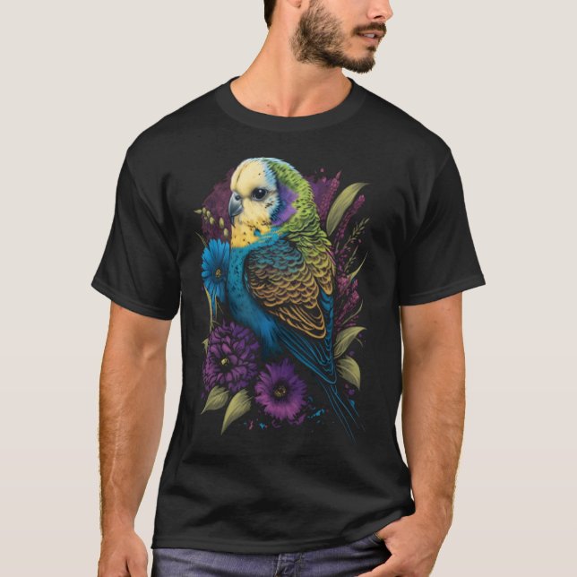 Budgie Mom Flower Budgerigar Parakeet Bird Mother  T-Shirt (Vorderseite)