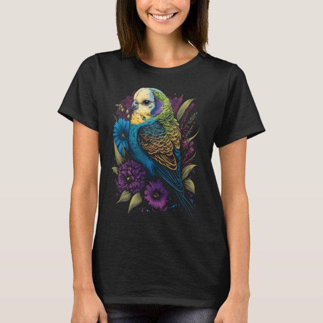 Budgie Mom Flower Budgerigar Parakeet Bird Mother  T-Shirt (Vorderseite)