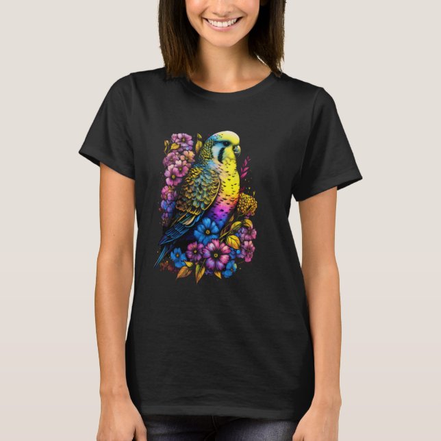 Budgie Mom Flower Budgerigar Parakeet Bird Mother  T-Shirt (Vorderseite)