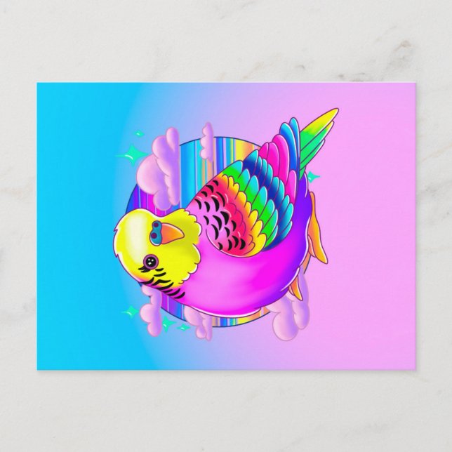 Budgie Neon Postcard Postkarte (Vorderseite)