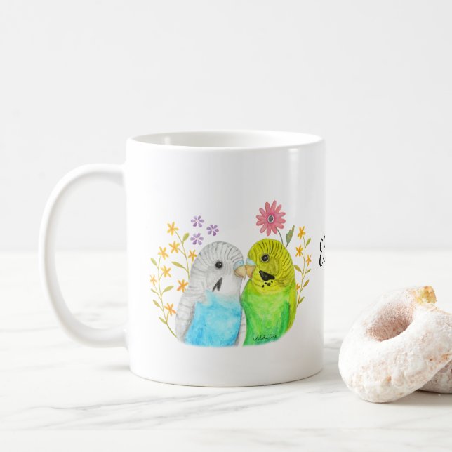 Budgie Parakeet Bird Wasserfarbene Individuelle Na Kaffeetasse (Mit Donut)