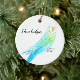 Budgie Parakeet Blue Watercolor Keramik Ornament