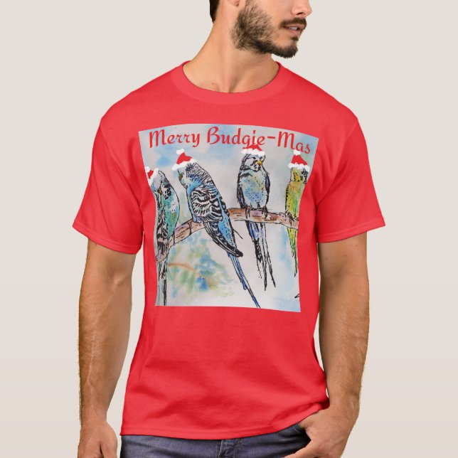 Budgie Parakeet Budgerigar Mens Funny Christmas T-Shirt (Vorderseite)