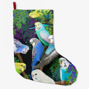 Budgie Parakeets im Farn-WeihnachtsStrumpf Großer Weihnachtsstrumpf