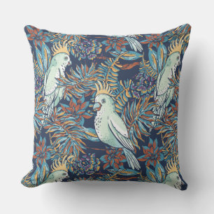 Budgie Rainforest Blume Foliage Blue Background Kissen