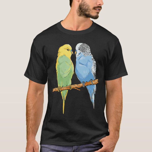 Budgie Sitting Birds Budgerigar Parakeet Eigentüme T-Shirt (Vorderseite)