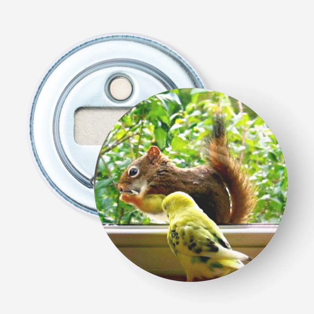 Budgie und rotes Eichhörnchen Flaschenöffner (Vorderseite)