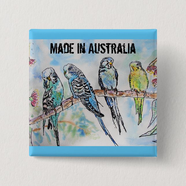 Budgie Watercolor Bird Niedlich aus Australien Button (Vorderseite)
