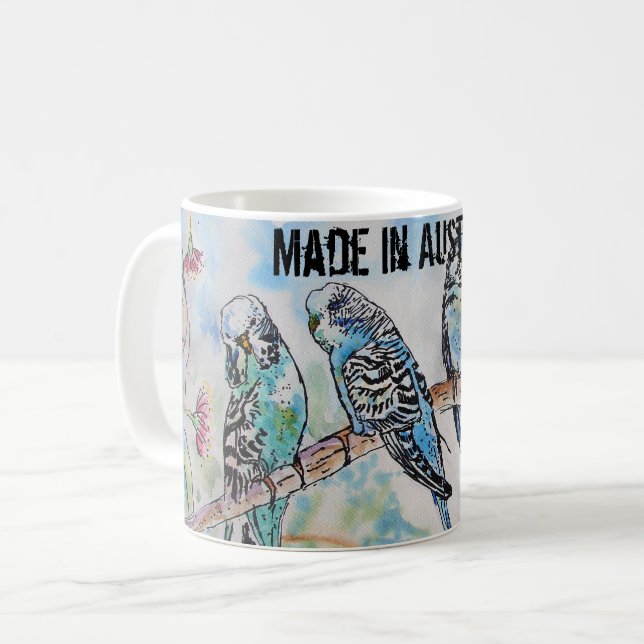 Budgie Watercolor Bird Niedlich aus Australien Kaffeetasse (Vorderseite Links)