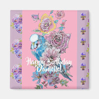 Budgie Watercolor Blumendamen Birthday Magnet