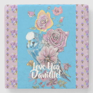 Budgie Watercolor Blumenladen Ladys Stone Unterset Steinuntersetzer