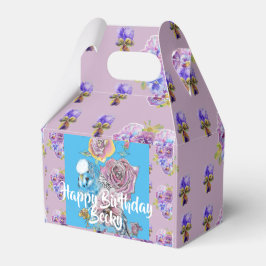 Budgie Watercolor floral lilac Geburtstagskorb Geschenkschachtel