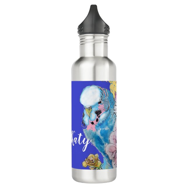 Budgie Watercolor Rose Floral Navy Wasserflasche Edelstahlflasche (Links)