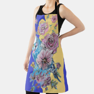 Budgie Watercolor Rose Floral Navy & Yellow Schür Schürze