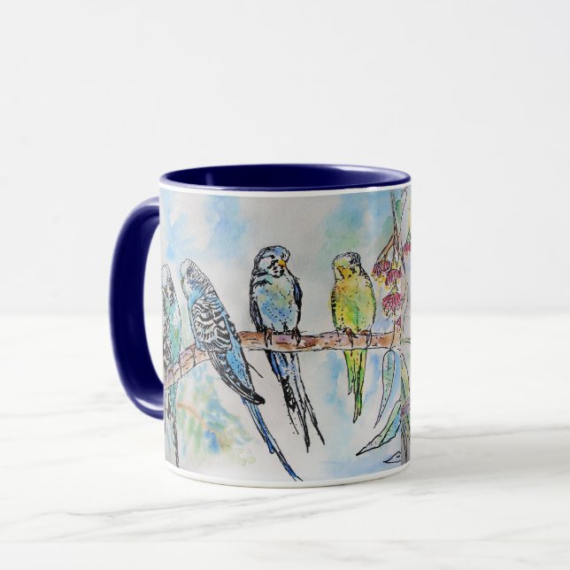 Budgie Watercolor Tasse Royal Navy (Vorderseite Links)