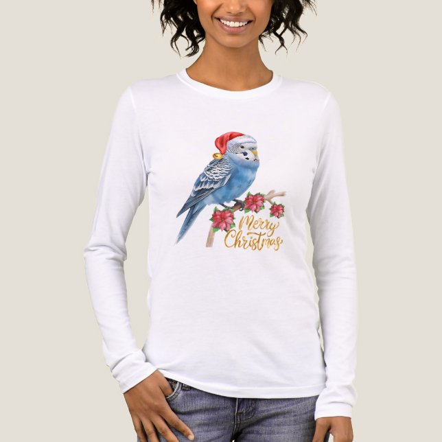 Budgie-Weihnachts-Langarmshirt Tri-Blend Shirt (Vorderseite)