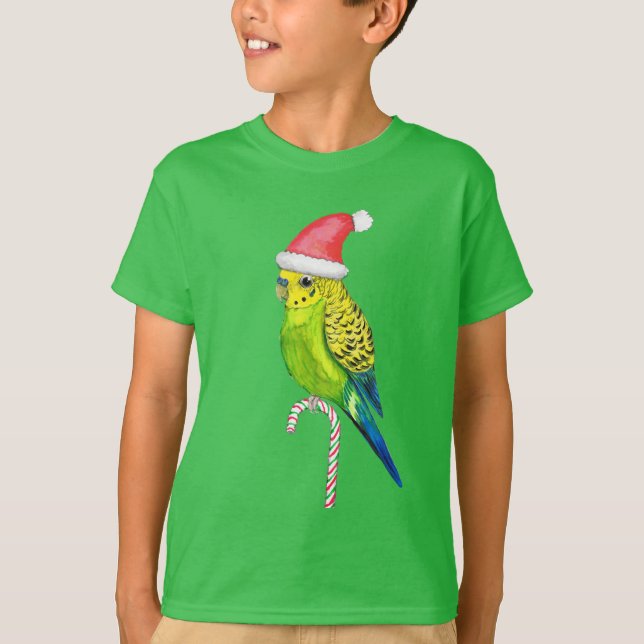 Budgie Weihnachtsstil T-Shirt (Vorderseite)
