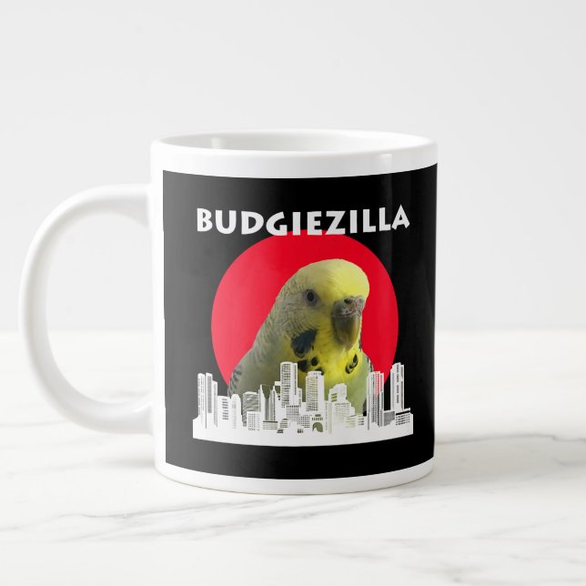 Budgiezilla Budgie Bird Budgerigar Parakeet Parrot Jumbo-Tasse (Links)