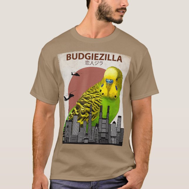 Budgiezilla Budgie für Budgerigar Parakeet T-Shirt (Vorderseite)