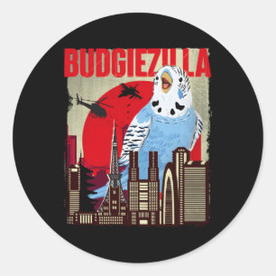 Budgiezilla Parakeet Budgie Budgerigar Bird Runder Aufkleber