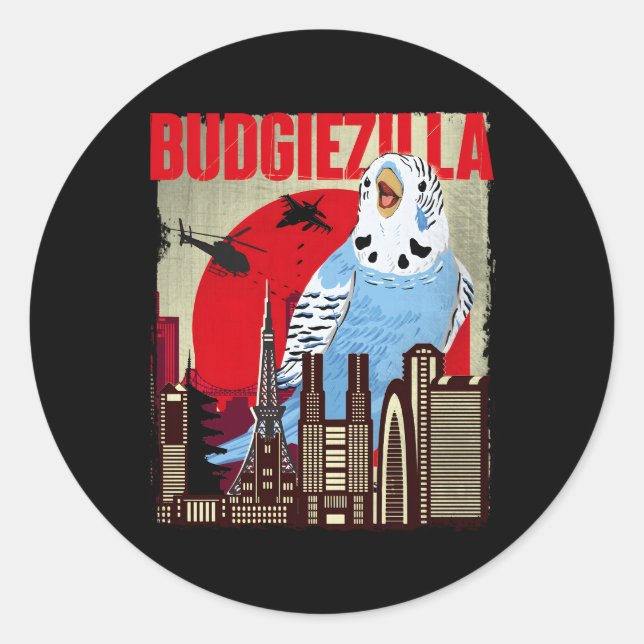 Budgiezilla Parakeet Budgie Budgerigar Bird Runder Aufkleber (Vorderseite)