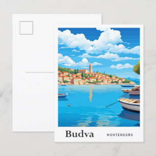 Budva Montenegro Kunst Vintage Reise Illustration Postkarte