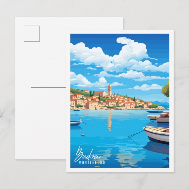 Budva Montenegro Vintage Illustration Postkarte (Vorne/Hinten)