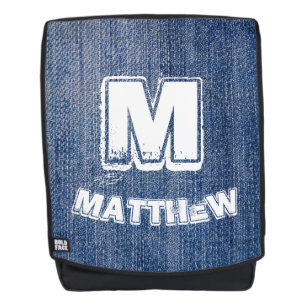 Bue Jeans White Monogram und Name Personalisiert Rucksack