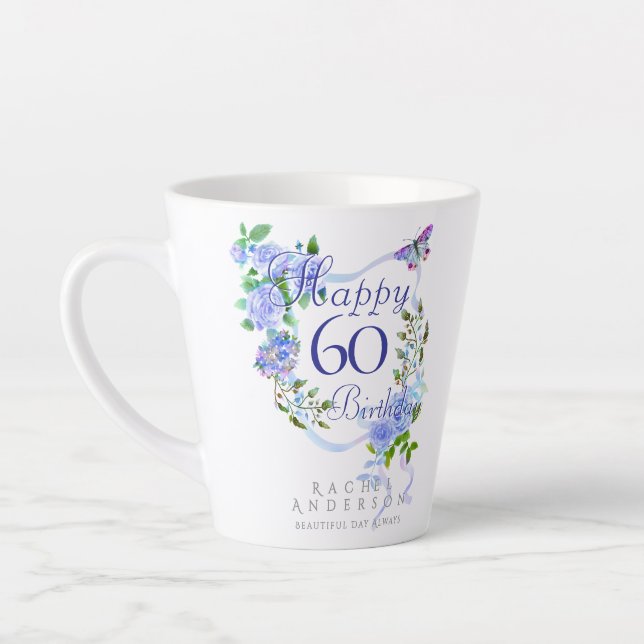 Bue Rose Ribbon 60. Geburtstag Milchtasse (Links)