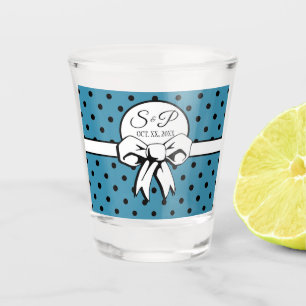 Bue und Black Polka Dots White Bow Personalisiert Schnapsglas