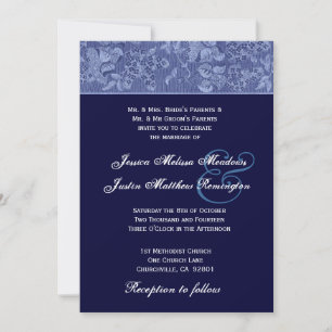 Bue und Midnight Midnight Midnight Damask Hochzeit Einladung