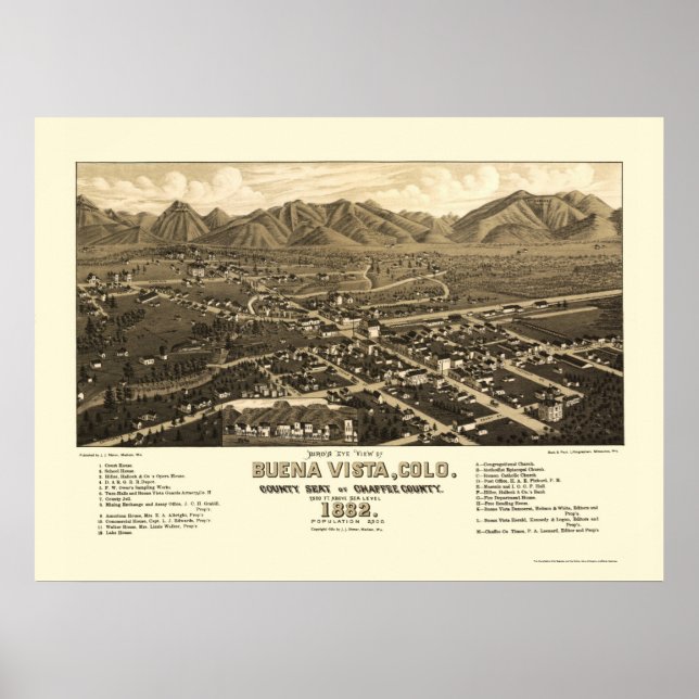 Buena Vista, CO Panorama Karte - 1882 Poster (Vorne)