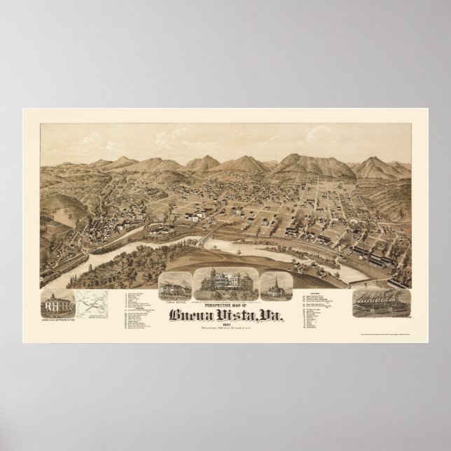 Buena Vista, VA Panorama Karte - 1891 Poster (Vorne)