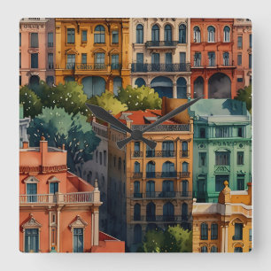 Buenos Aires Aquaremalkunst Quadratische Wanduhr