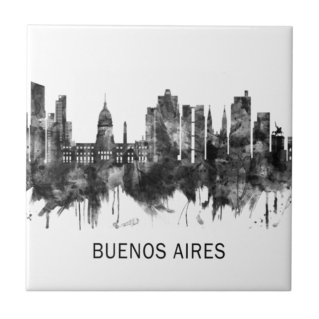 Buenos Aires Argentina Skyline BW Fliese (Vorderseite)